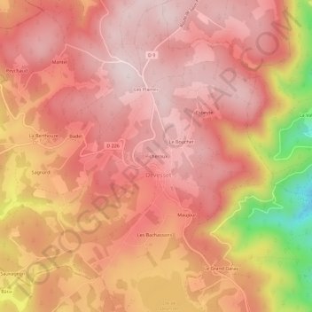 Carte topographique Picheroux, altitude, relief