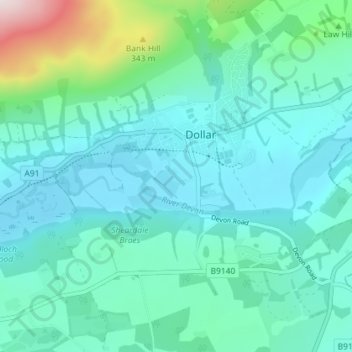 Carte topographique Lower Mains, altitude, relief