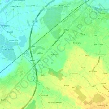 Carte topographique Fallières, altitude, relief