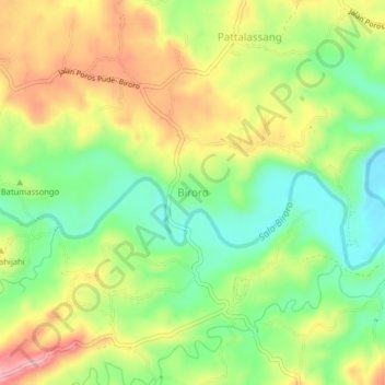Carte topographique Biroro, altitude, relief