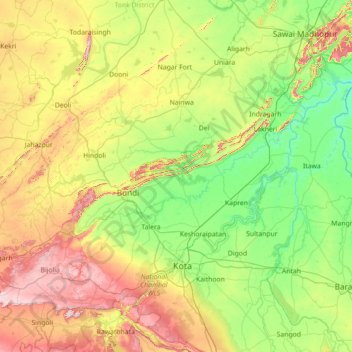 Carte topographique Būndi, altitude, relief