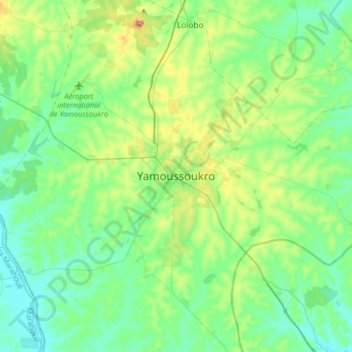 Carte topographique Yamoussoukro, altitude, relief