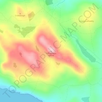 Carte topographique Croaghegly, altitude, relief