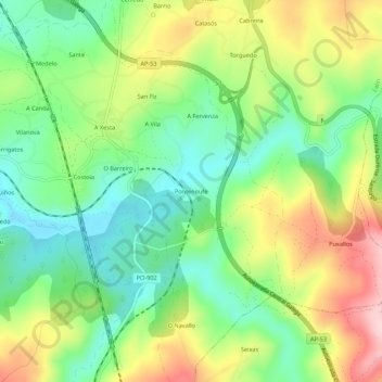 Carte topographique Pontenoufe, altitude, relief