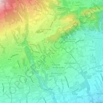 Carte topographique Paderno del Grappa, altitude, relief