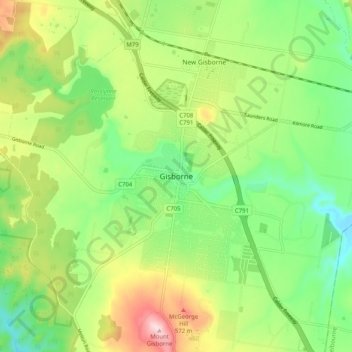 Carte topographique Gisborne, altitude, relief