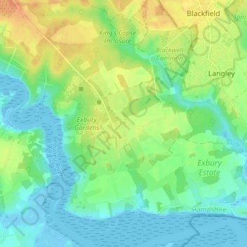 Carte topographique Exbury, altitude, relief