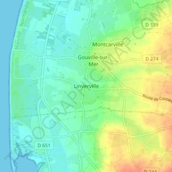 Carte topographique Linverville, altitude, relief