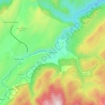 Carte topographique Pontones, altitude, relief