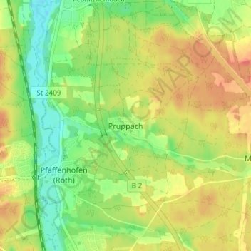 Carte topographique Pruppach, altitude, relief