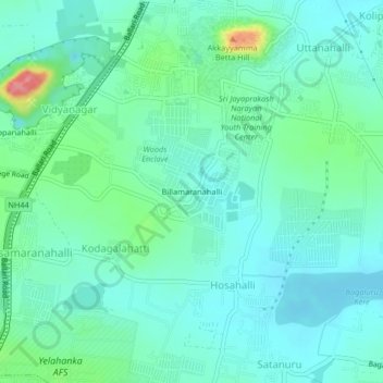Carte topographique Billamaranahalli, altitude, relief