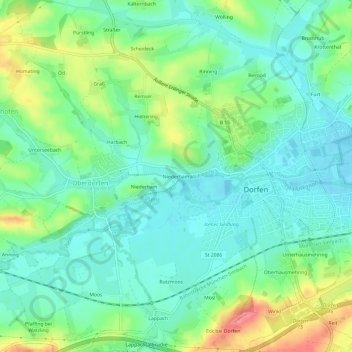Carte topographique Niederham, altitude, relief