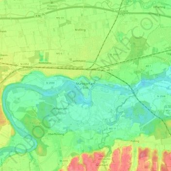 Carte topographique Mühldorf am Inn, altitude, relief