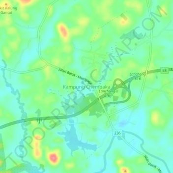 Carte topographique Kampung Chempaka, altitude, relief