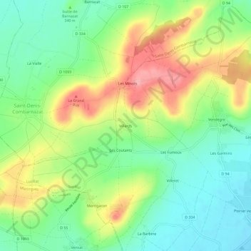 Carte topographique Villards, altitude, relief