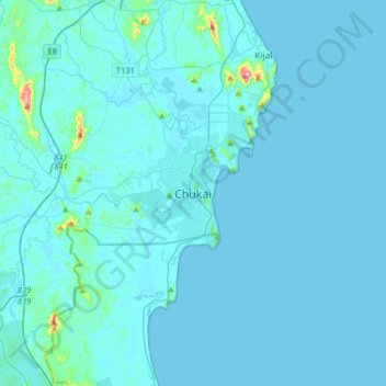 Carte topographique Chukai, altitude, relief