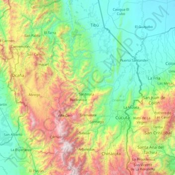 Carte topographique Sardinata, altitude, relief