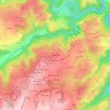 Carte topographique Longevialle, altitude, relief