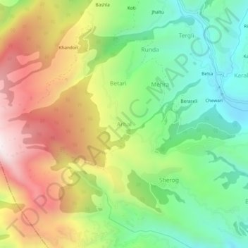 Carte topographique Arhal, altitude, relief