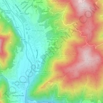Carte topographique Borgata Vinçcon, altitude, relief