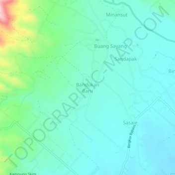 Carte topographique Bandukan Baru, altitude, relief