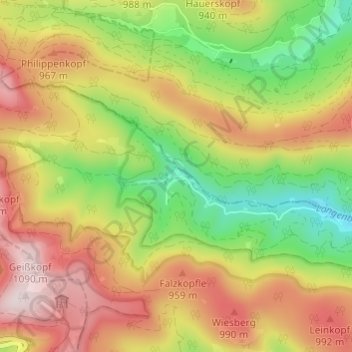 Carte topographique Hinterlangenbach, altitude, relief