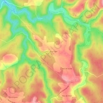 Carte topographique Mas de la Tigne, altitude, relief