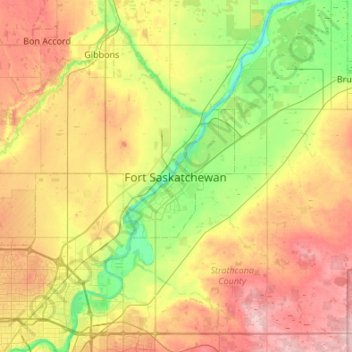 Carte topographique Fort Saskatchewan, altitude, relief