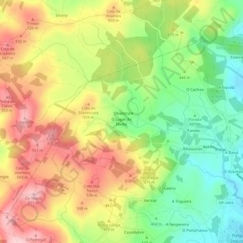 Carte topographique O Lugar do Medio, altitude, relief