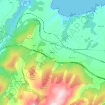 Carte topographique Rellón, altitude, relief