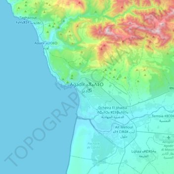 Carte topographique Agadir, altitude, relief