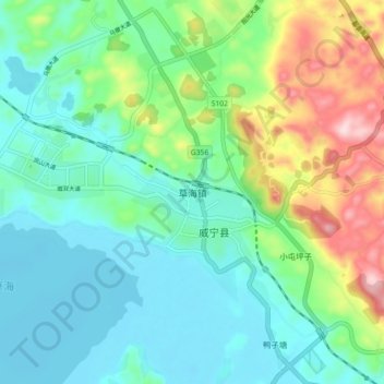 Carte topographique Caohai, altitude, relief