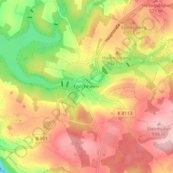 Carte topographique Forchheim, altitude, relief