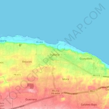 Carte topographique Isabela, altitude, relief