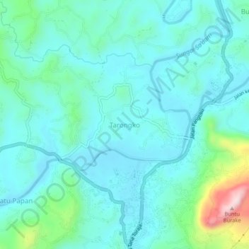 Carte topographique Tarongko, altitude, relief
