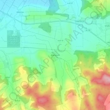 Carte topographique Aberásturi, altitude, relief