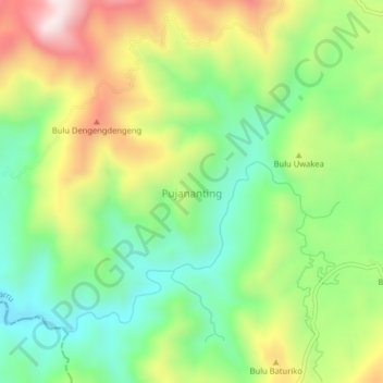 Carte topographique Pujananting, altitude, relief