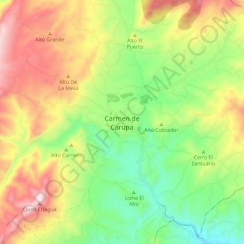 Carte topographique Carmen de Carupa, altitude, relief