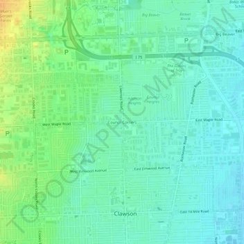 Carte topographique Council Corners, altitude, relief