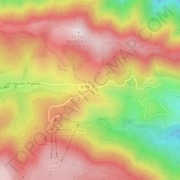 Carte topographique Col de la Croix de Bauzon, altitude, relief