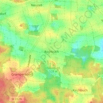 Carte topographique Aschbuch, altitude, relief