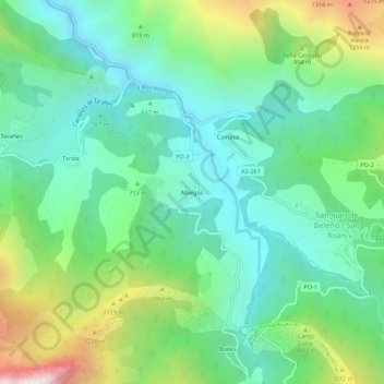 Carte topographique Abiegos, altitude, relief