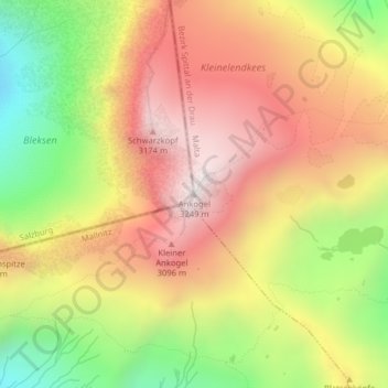 Carte topographique Ankogel, altitude, relief