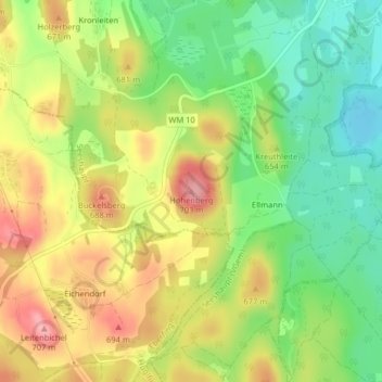 Carte topographique Hohenberg, altitude, relief