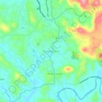 Carte topographique Muttippalam, altitude, relief