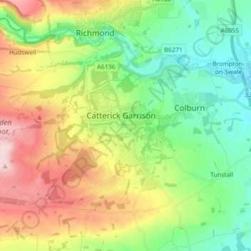 Carte topographique Catterick Garrison, altitude, relief