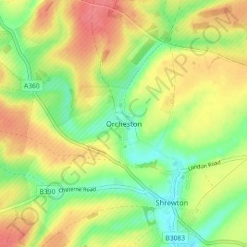 Carte topographique Orcheston, altitude, relief