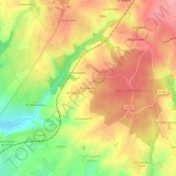 Carte topographique Bout-de-Bois, altitude, relief
