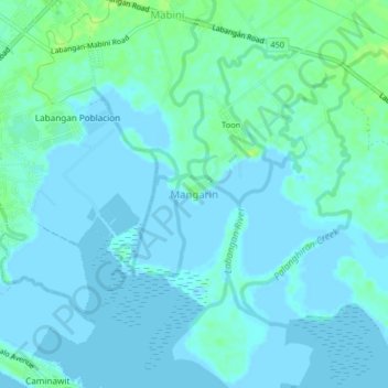 Carte topographique Mangarin, altitude, relief