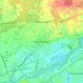 Carte topographique Lippramsdorf, altitude, relief